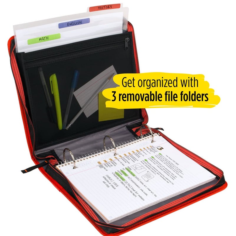 Five Star Zipper Binder, 2 Inch 3-Ring Binder with Removable File Folders, 530 Sheet Capacity, Red/Black (29036CE8) - Image 4